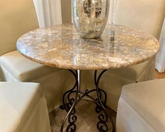 Marble top wrought iron foyer table
36” w, 30” h
