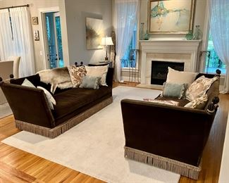 Pair of French green velvet knole sofas 92” w, 46” d, 40” h
