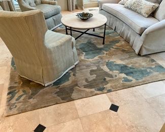 “Slice of Nature” abstract wool rug by Candice Olson
(Retails for $5660)
96” x 132”
