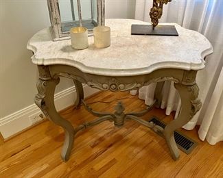 Painted French marble top lamp table
38” w, 27” d, 29” h
