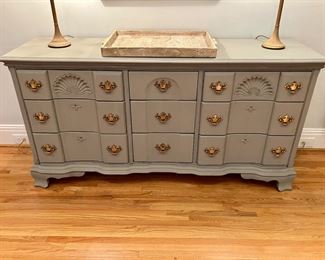 Painted 9 drawer dresser
64” w, 17.75” d, 32.5” h
