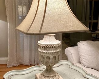 Pair of painted architectural urn lamps from Kathy Harris
