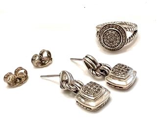 David Yurman petite Albion Pave sterling and diamond ring 
David Yurman earrings 