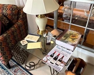 Cream Lamp and Glass Top Table