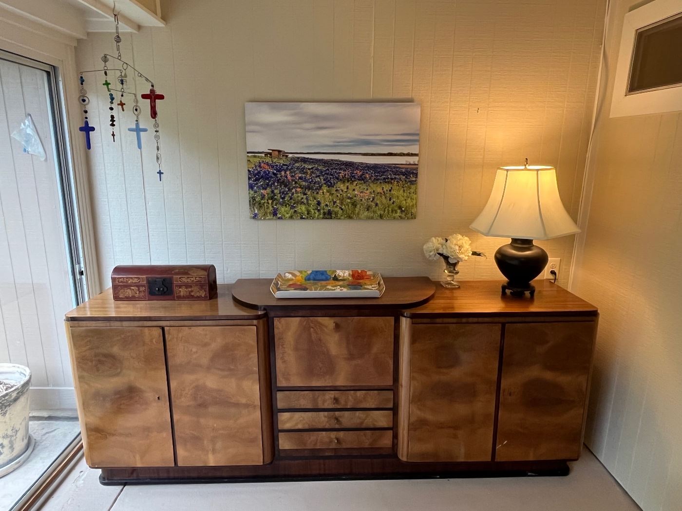 Art Deco Burlewood Credenza bar.