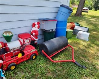 Blow Mold Christmas Items, Yard Roller, Fire Peddle Car