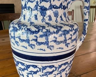 Vintage Spongeware Pitcher. Measures 9" W x 11" H. Photo 1 of 3.