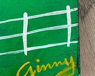 Untitled Folk Art Farm Scene, Oil On Board. Signed Ginny. Measures 26.5" W x 20.5" H; 28" W x 22" With Frame. Photo 2 of 2.