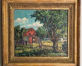 "Maine Barnyard," Oil on Canvas. Rupert Lovejoy. Measures 15.5" W x 13.5" H; 23" W x 21" H With Frame. Photo 1 of 3.