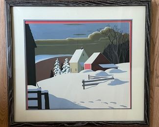 Barn Landscape. Signed By Artist. Measures 35.5" W x 25.5" H; 43.5" W x 34" H with Frame. Photo 1 of 2