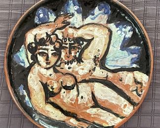 Radojevic Radmila Hand-Painted Glazed Ceramic Plate of Nude Couple. Photo 1 of 2.