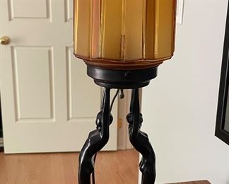 Frankart Twin Nude Sculptural Table Lamp With Stepped Glass Shade. Photo 1 of 5.