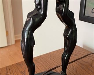 Frankart Twin Nude Sculptural Table Lamp With Stepped Glass Shade. Photo 3 of 5.