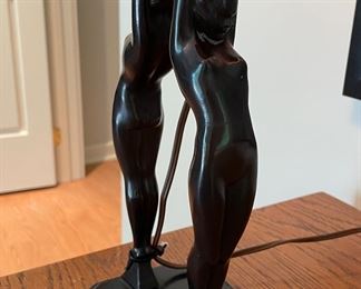 Frankart Twin Nude Sculptural Table Lamp With Stepped Glass Shade. Photo 4 of 5.