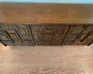 Mid-Century Lane Furniture Brutalist Nine-Drawer Bureau. Measures 68" W x 18" D x 30" H. Photo 3 of 5.