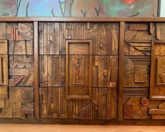 Mid-Century Lane Furniture Brutalist Nine-Drawer Bureau. Measures 68" W x 18" D x 30" H. Photo 1 of 5.