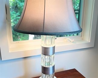 Pair of Glass & Chrome Table Lamps. Each Measures 27" H. Photo 1 of 2.