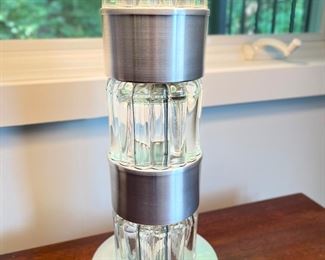 Pair of Glass & Chrome Table Lamps. Each Measures 27" H. Photo 2 of 2.