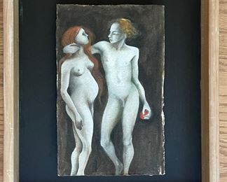 Adam & Eve, Watercolor on Paper. Signed By Artist. Measures 6.5" W x 10" H; 12" W x 16" H with Frame. Photo 1 of 2.