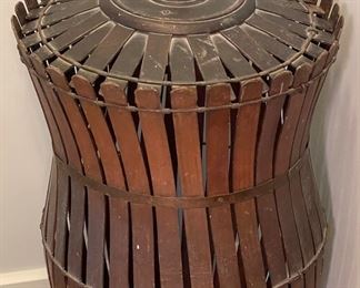 Vintage Wood Slate Tall Basket with Lid. Photo 2 of 4.