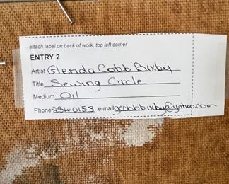 "Sewing Circle," Glenda Cobb Bixby, Oil on Board. Measures 23.5" W x 20" H; 28.5" W x 24" H with Frame. Photo 3 of 3.