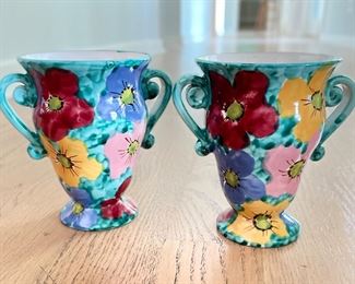 Pair of Small Hand-Painted Italian Urns. Photo 1 of 2.