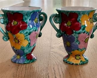 Pair of Small Hand-Painted Italian Urns. Photo 1 of 2.