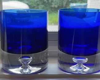 Set of 12 Cobalt Blue Double Old Fashion Glasses.
