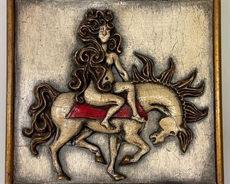 Lady Godiva, Papier Mache, Jeanne Valentine S.A. Measures 37" W x 35" H; 41" W x 37.5" H with Frame. Photo 1 of 3.