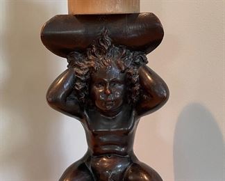 Antique Carved Wood Floor Candelabra. Measures 36" H. Photo 2 of 5.