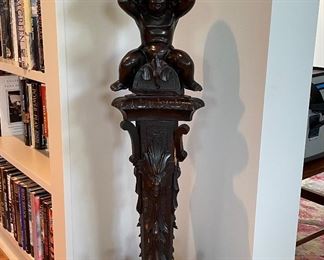 Antique Carved Wood Floor Candelabra. Measures 36" H. Photo 1 of 5.