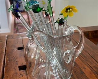 Set of Vintage Glass Cocktail Stirrers.