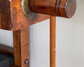 Antique Carpenter's Workbench / Console Table / Dry Bar. Measures 81" L x 24.5" D x 34" H. Photo 6 of 6.