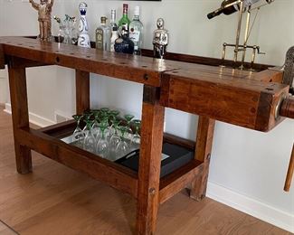 Antique Carpenter's Workbench / Console Table / Dry Bar. Measures 81" L x 24.5" D x 34" H. Photo 1 of 6.