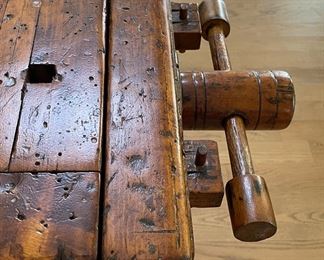 Antique Carpenter's Workbench / Console Table / Dry Bar. Measures 81" L x 24.5" D x 34" H. Photo 4 of 6.