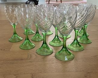 Set of 12 Green Stem Wine Glasses. Photo 1 of 2.