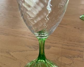 Set of 12 Green Stem Wine Glasses. Photo 2 of 2.
