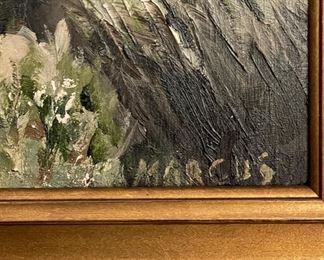 Untitled Girl At Fountain, Oil on Canvas. Signed. Photo 2 of 2.