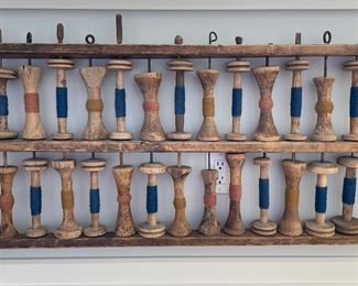 Folk Art. Antique Sewing Spool Wall Sculpture. Measures 44" W x 20" H. Photo 1 of 3.
