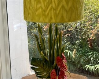 Vintage Mid-Century Tole Anthurium Table Lamp. Measures 33" H. Photo 1 of 2.