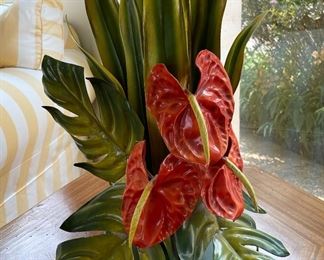 Vintage Mid-Century Tole Anthurium Table Lamp. Measures 33" H. Photo 2 of 2.