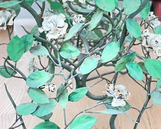 Painted Floral Tole Glass Top Cocktail Table. Measures 39" x 22" x 17.5" H. Photo 3 of 5.