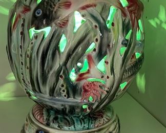 Italian Majolica Cutout Lamp with Fish Motif. Photo 1 of 2.