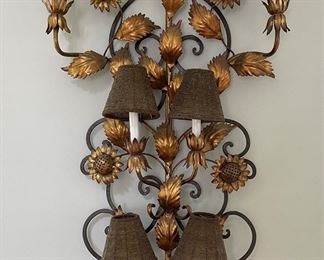 Vintage 6-Arm Parcel Gilt Sunflower Wall Sconce. Measures 24" W x 47" H. Photo 1 of 4.