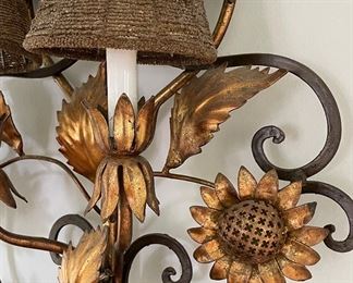 Vintage 6-Arm Parcel Gilt Sunflower Wall Sconce. Measures 24" W x 47" H. Photo 3 of 4.