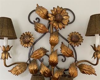 Vintage 6-Arm Parcel Gilt Sunflower Wall Sconce. Measures 24" W x 47" H. Photo 4 of 4.