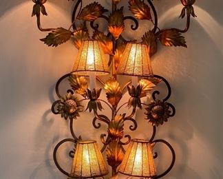 Vintage 6-Arm Parcel Gilt Sunflower Wall Sconce. Measures 24" W x 47" H. Photo 2 of 4.