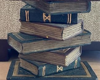 Maitland-Smith Style Stacked Book Side Table with Glass Top. Measures 24" W x 18" D x 17" H. Photo 3 of 3.