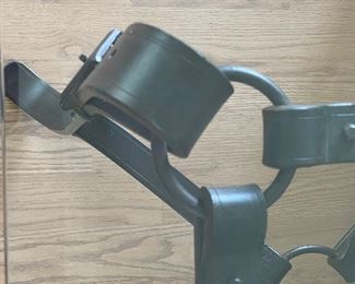 Vintage Hermes Style Metal Leather Equestrian Strap Console with Glass Top. Measures 54" W x 26" D x 29" H. Photo 5 of 5.