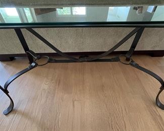 Vintage Hermes Style Metal Leather Equestrian Strap Console with Glass Top. Measures 54" W x 26" D x 29" H. Photo 1 of 5.